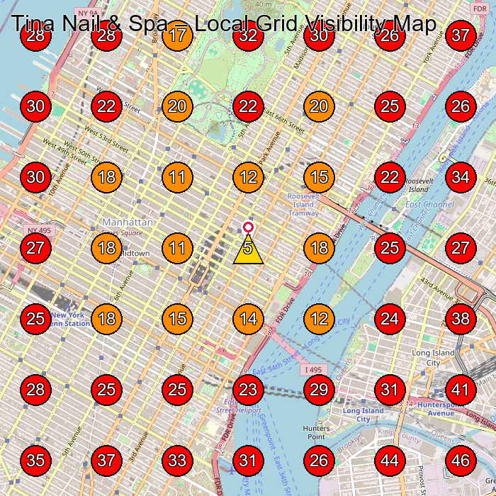 Tina Nail & Spa GeoGrid visibility map for Hair Salon in 540 Park Ave Fl. 2